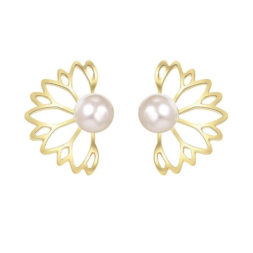 Stud Trendy Hollow Out Lotus Flower Earrings Sier Gold Plated Earring Women Lady Party Fashion Fine Jewelry Drop Delivery Dhgarden Dhz6R