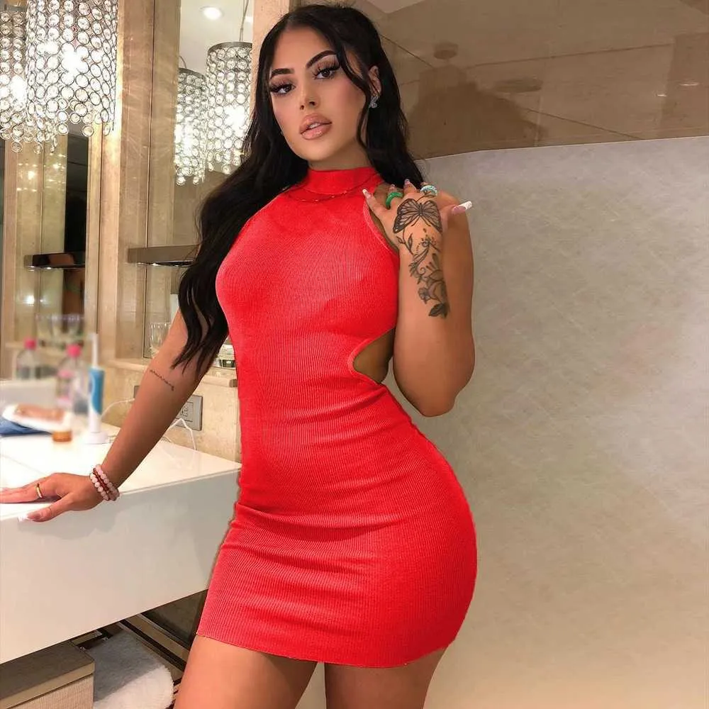 Summer Chic: Women's High Neck Hollow Wrapped Chest Open Back Mid Waist Hip dress Summer Chic: Women's High Neck Hollow Wrapped Chest Open Back Mid Waist Hip dress