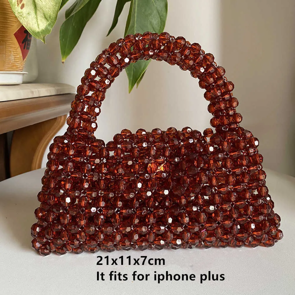 Shoulder Bags Handmade Bead Long Chain Hand woven Celebrity Handbags Unique Design Ladies Party Top handle Phone Purses 230426