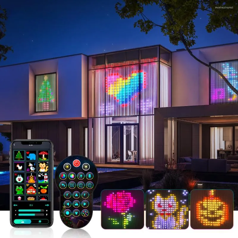 Cuerdas Cortina de ventana inteligente Luces de cadena Cambio de color Hada Controlado por aplicación LED RGB para boda de Navidad