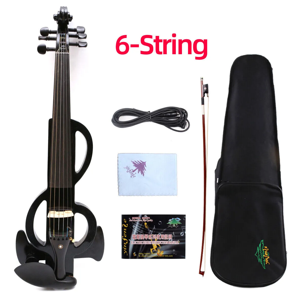 Yinfente 6String Electric Silent Violin 4/4 Caixa livre de madeira maciça+cabo de arco #ev17