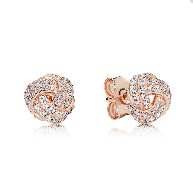 Luxe roségouden knoopstudoor oorbellen voor Pandora 925 Sterling Silver Wedding Party Sieraden Designer Oorringset voor vrouwen zussen cadeau earring met originele doos