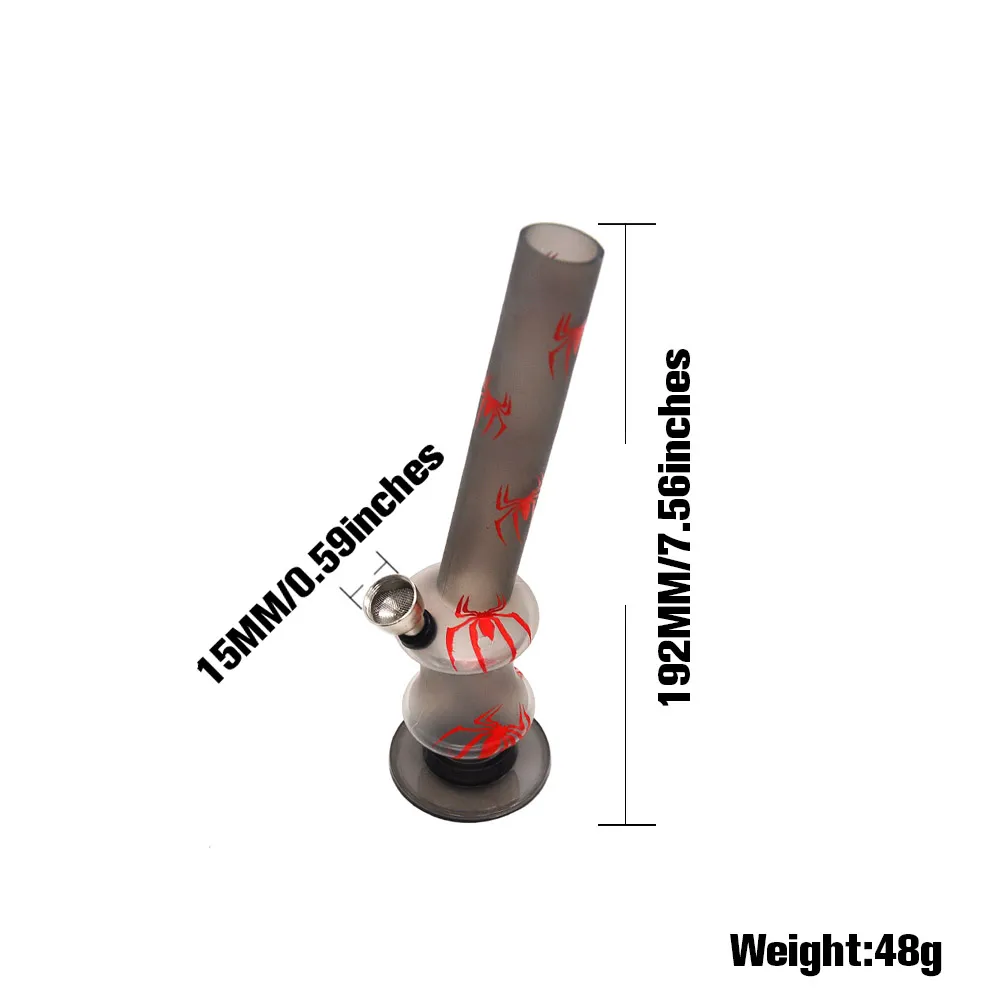 192mm 흡연 아크릴 봉이 15mm 금속 그릇 거미 패턴 그라인더 기본 믹스 흡연 물 파이프 담배 물 담뱃대 흡연 액세서리 도매