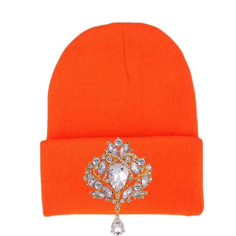 New Winter Hats For Women Warm Knitted Luxury Flower Crystal Beanies Hat Female Skullies Caps Gorras HCS332