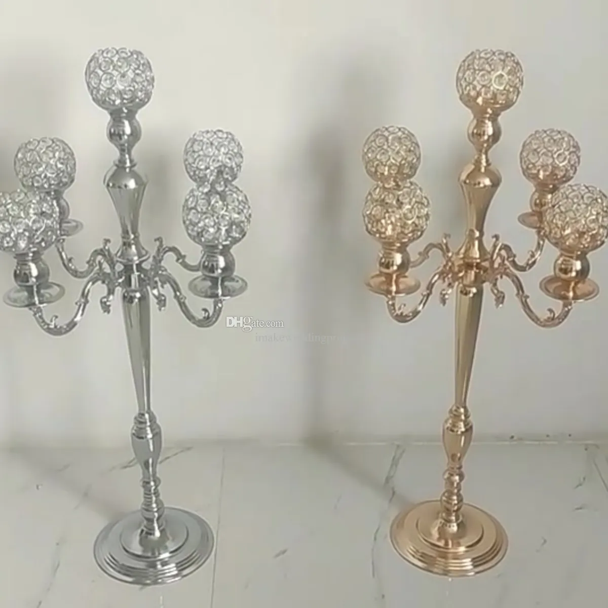 5 Arm Gold Tall Candelabra Wedding Table Centerpiece Decor Metal Pillar Candle Holder Flower Vase Centerpiece Wedding Imake894