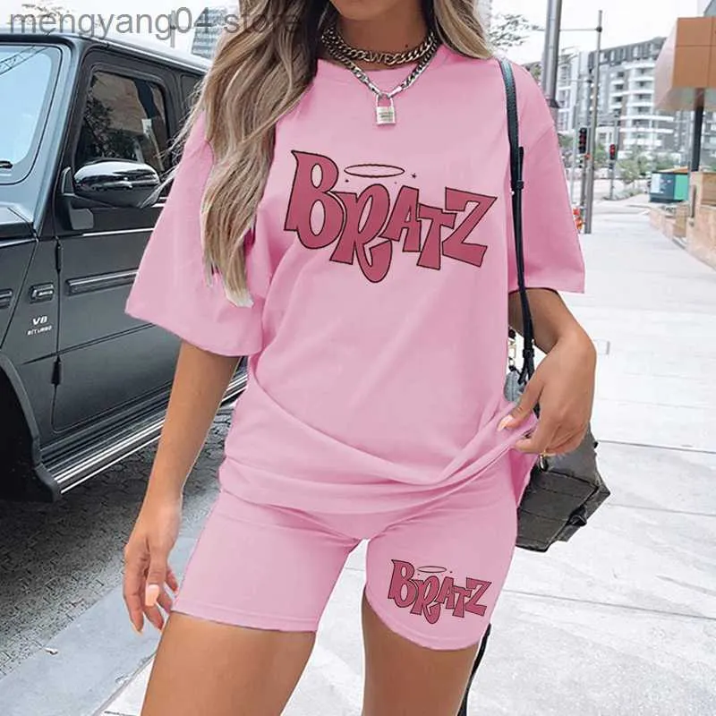 Women's Tracksuits Spring Summer Jogging 2-Pieces Set Women Outfit Short Sleeve Running Sports Cute Bratz Print T-Shirts And Shorts Sets For Female T230515