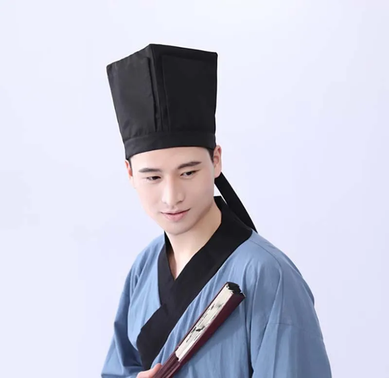 Breite Krempe Hüte Männer Hanfu Hut Chinesischen Traditionellen Alten Gelehrten Schwarz Kopfschmuck Vintage Armaturen Konfuzianischen Handtuch Cosplay Für