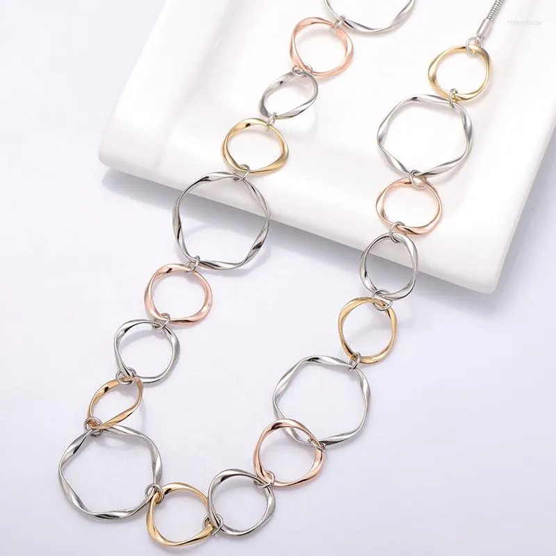 Ketting oorbellen Set Long Simple Big Circle Chain Gold Silver Color Mix Elegant Charm Sweater voor damesjewelry