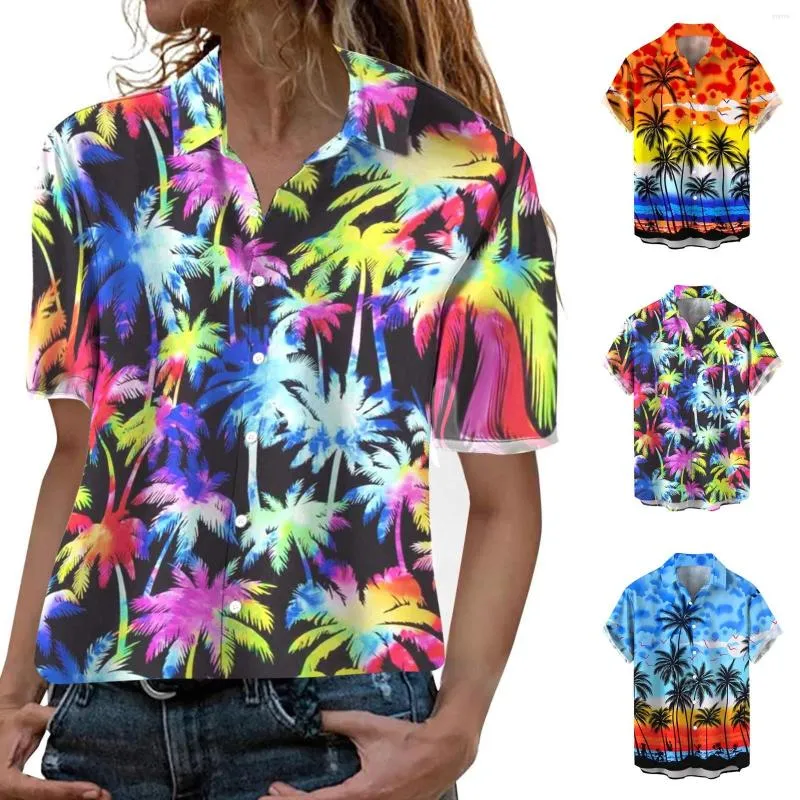 Women's Blouses Harajuku Women's T Shirt Funky Hawaiian Frontpocket Tops Women 2023 Leaves Flowers Pineapple Print Shirts Camisas De