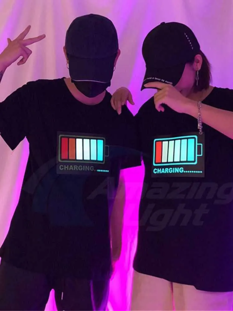 Men's T-Shirts Sound Activated LED T-shirt with 2pcs AA Battery Inverter Free Shipping L230515