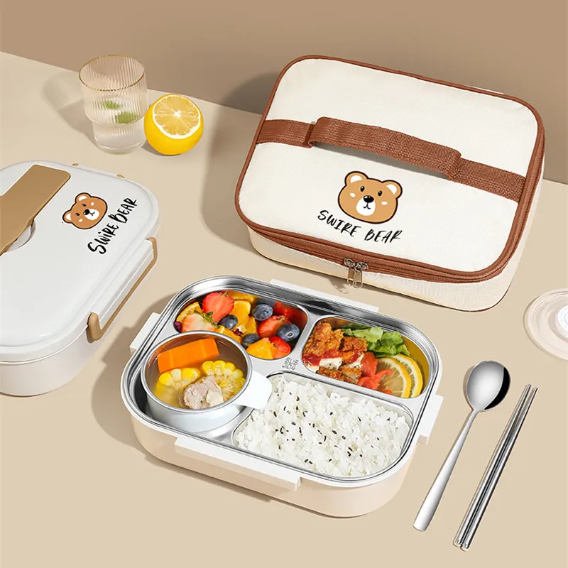 Bento Boxes 304 Lunch Box in acciaio inossidabile per adulti Kids School Office Microwavable Bento Box con sacchetti isolati Contenitori per alimenti 230515