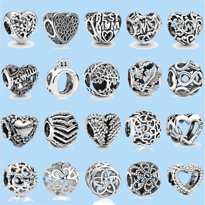 925 Charm-Perlen-Zubehör für Pandora-Charms-Schmuck. Farbe: Krone, Mutter, Liebe, Herz, Lebensbaum, DIY