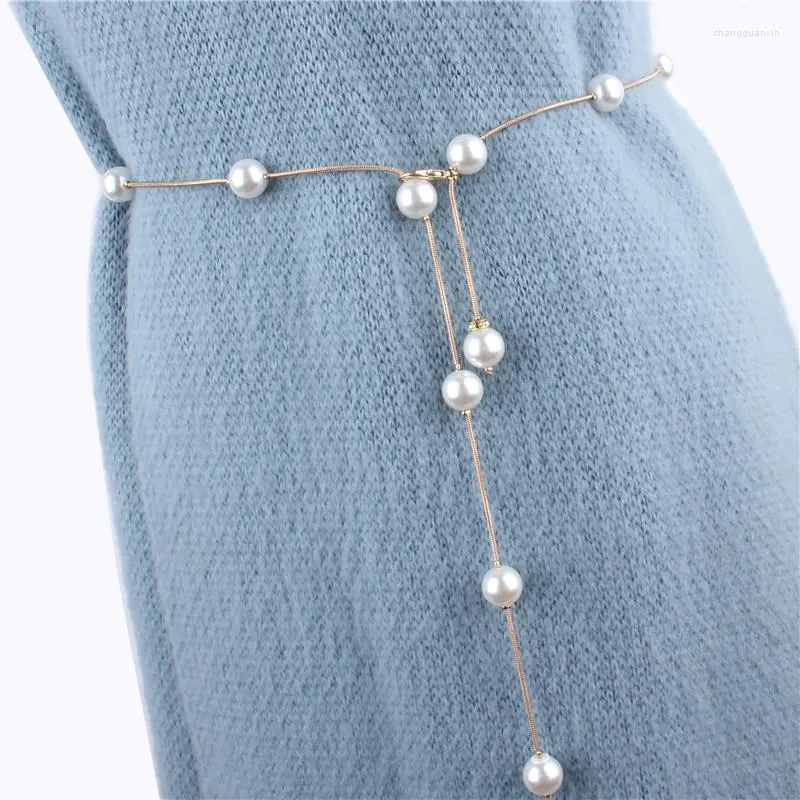 Belts Fashion Elegant Gold Metal Waist Chain Pearl For Women Hip High Vintage Slim Waistband Wedding Accessories Designer Belt