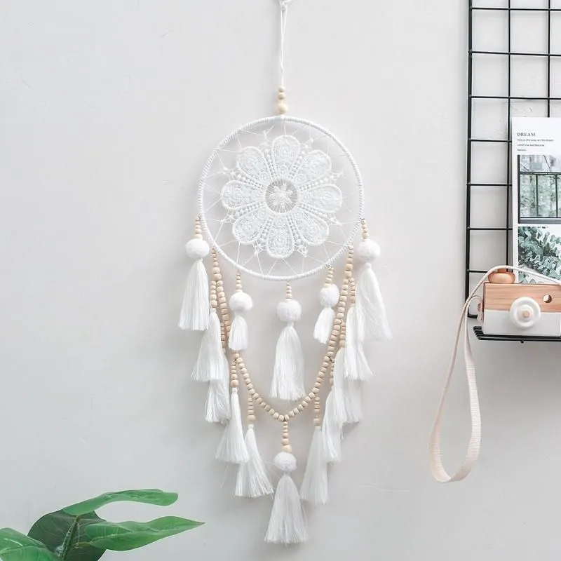 Handmade Dream Catcher Style Woven Home Wall Hanging Decoration White Dreamcatcher WeddingHanging Decor