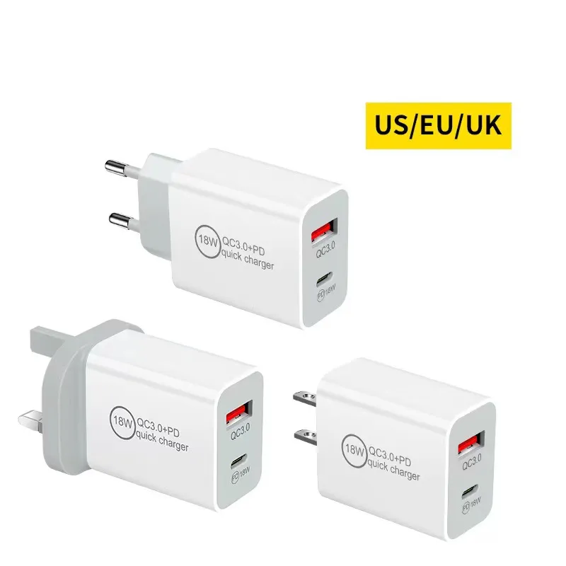 PD Type C Fast Charger 2.4A QC3.0 USB C Fast Charging Wall Charger Adapter EU US UK For Samsung S22 Note10 iPhone 14 13 12 Xiaomi Phone Power Chargers
