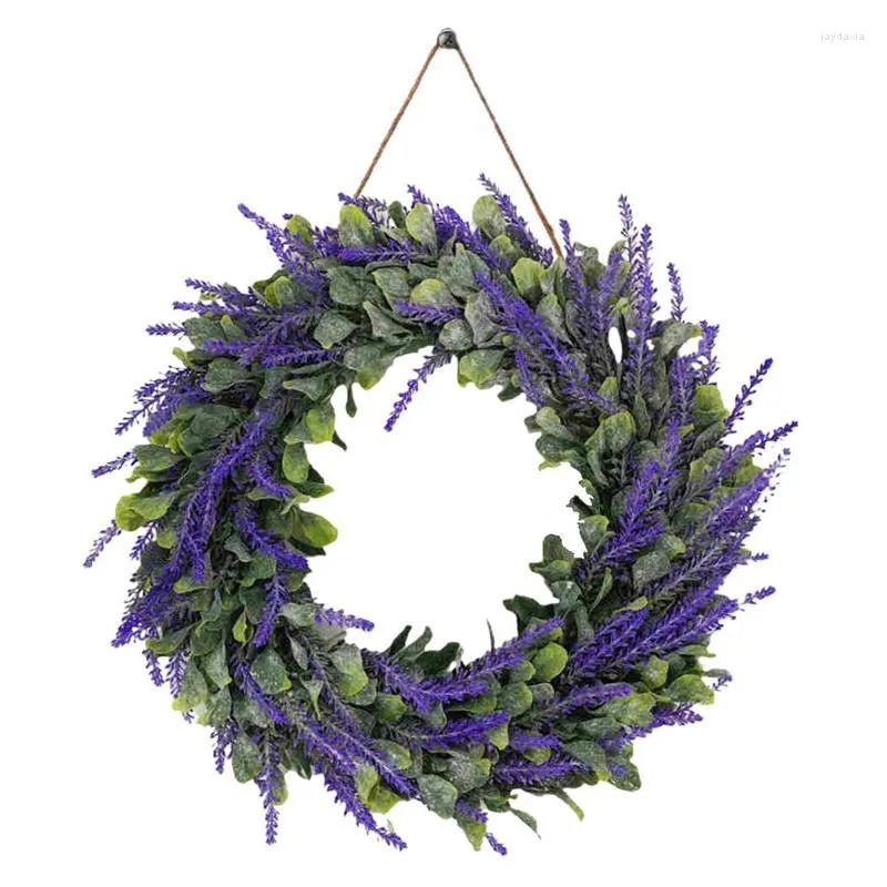 Flores decorativas corona de lavanda para puerta delantera Artificial todas las estaciones interior exterior Floral boda fiesta hogar decoración de pared