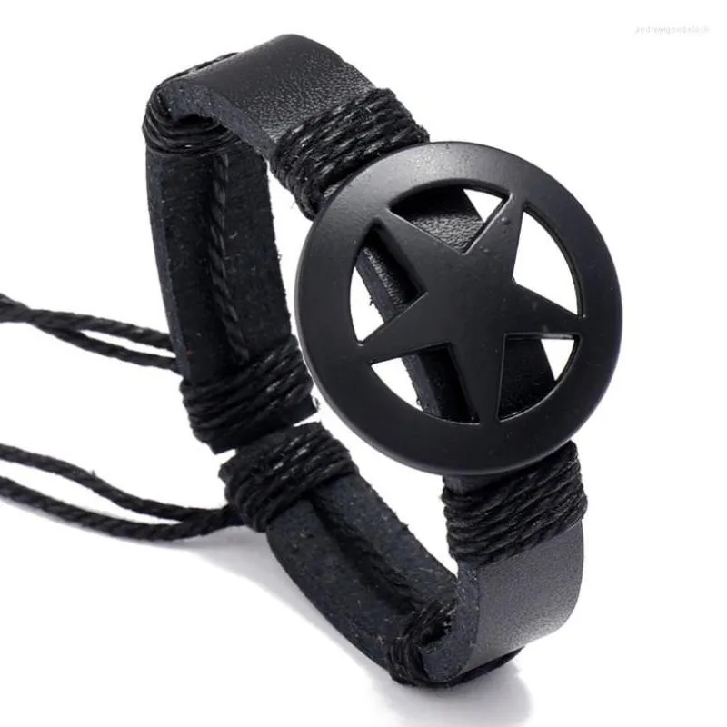 Charme Bracelets Mode Black Star Hommes Femmes Bracelet Manchette À La Main Corde En Cuir Wrap Bracelet Vintage Bracelets Rock Gothique Punk Bijoux