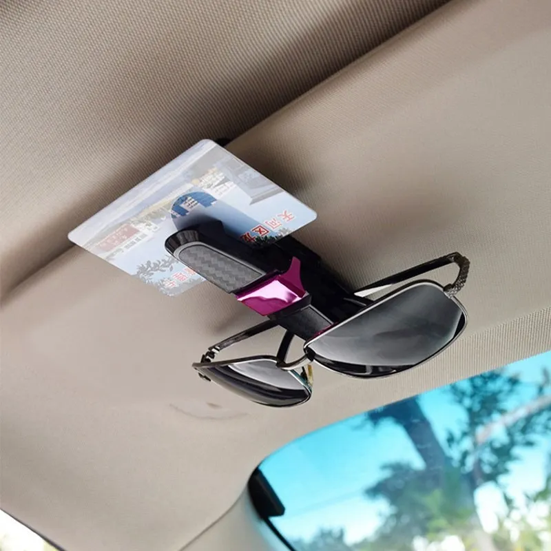 Автомобиль углеродного волокна Glise Glasnes Clip Sun Sonor Sunglasses Holder 180 градусов регулируемый универсальный автокорный флангер билет