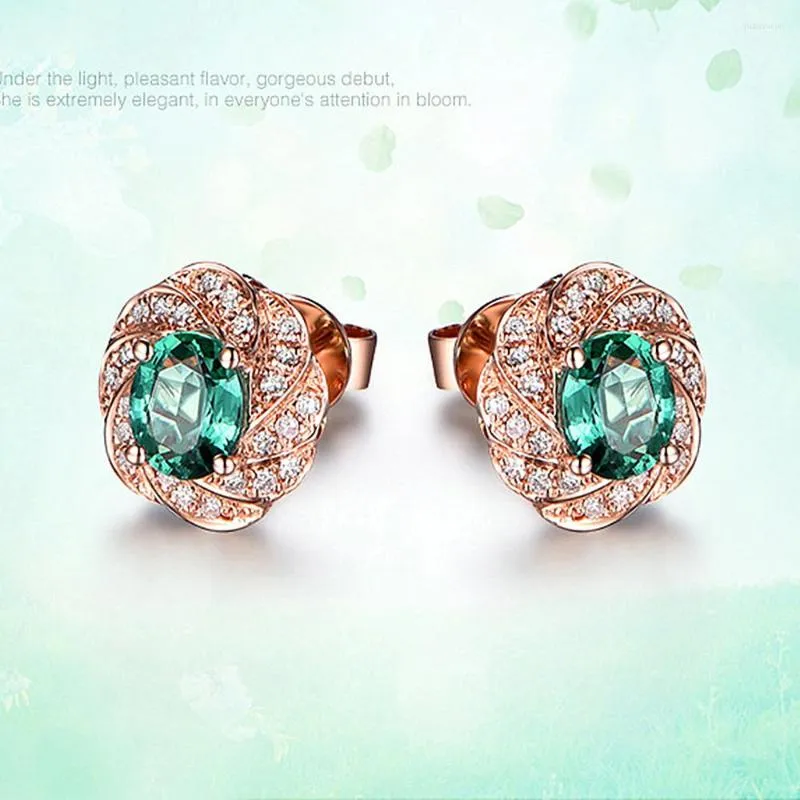 Stud -oorbellen Emerald Gemstones Green Crystal Zirkon Diamonds For Women Rose Gold Tone Sieraden Bijoux geschenken mode -accessoires