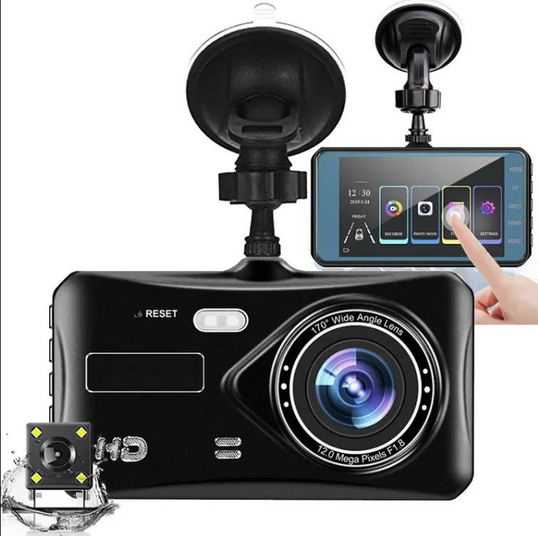 X-8 Dashcam Dual Lens Auto DVR HD 1080P4" Touchscreen IPS mit Backup-Rückfahrkamera Registrar Nachtsicht Auto Videorecorder