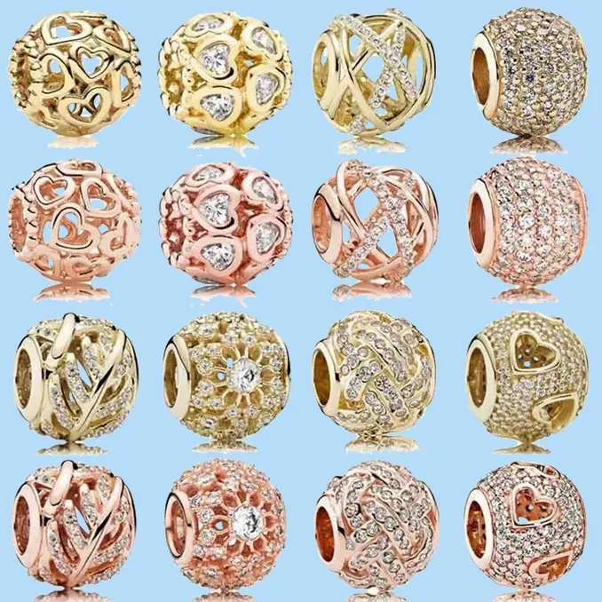 925 Charme kralen accessoires passen pandora charmes sieraden groothandel echte rosé goud binnenste straling open je hart melkweg