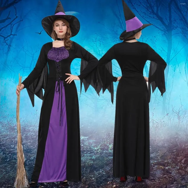 Vestidos casuais Vestido de bruxa Halloween Rompe de mulheres medieva