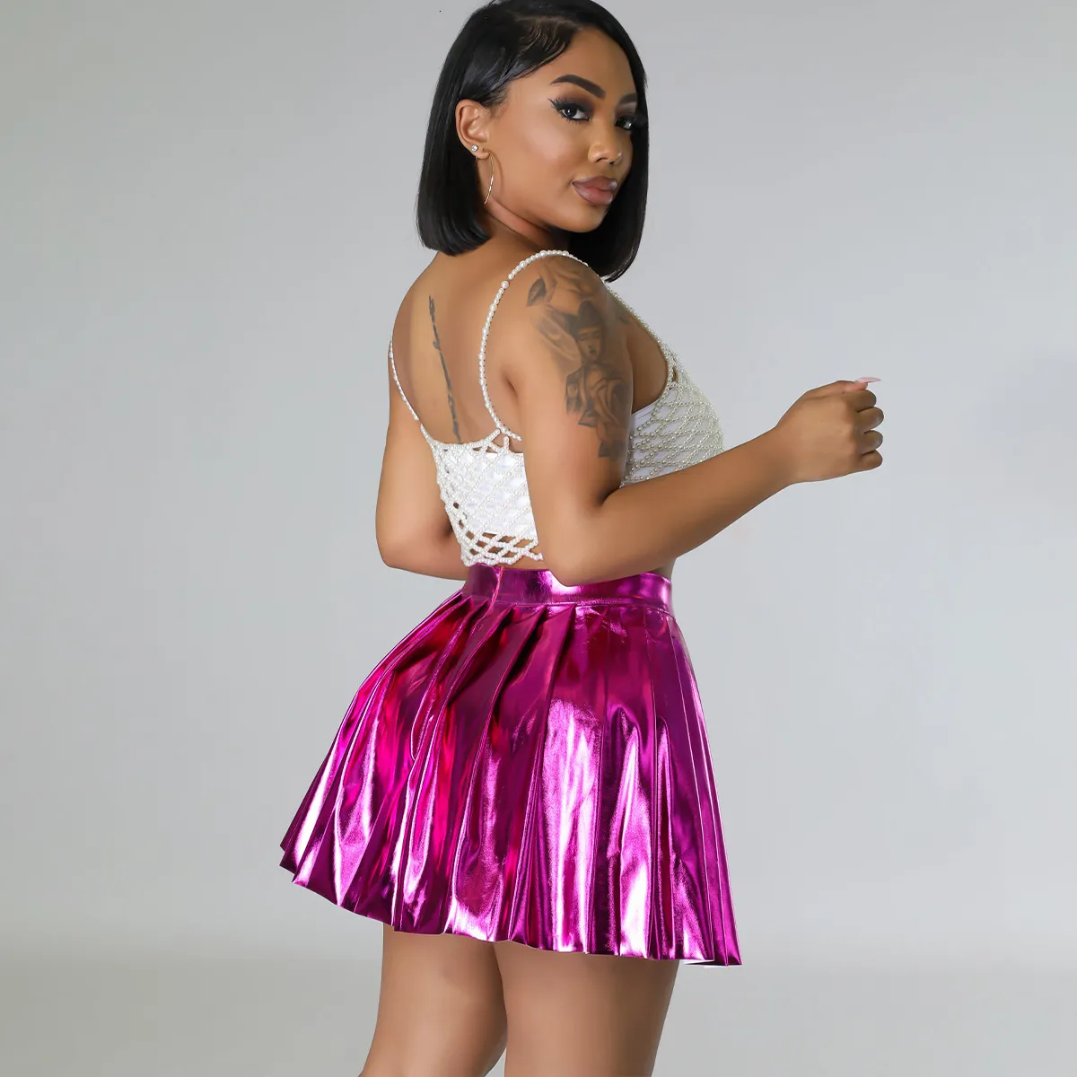 Summer High Waist Ice Silk Mini Skirt For Women Shiny Nightclub