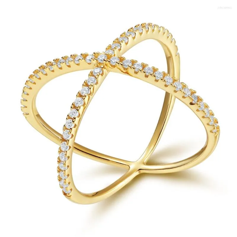 Cluster Rings Kolmnsta Gold Cross for Women 925 Silver Ring Cubic Zirconia Inlay Fashion Wedding Bands Female Jewelry Party Anel Gift