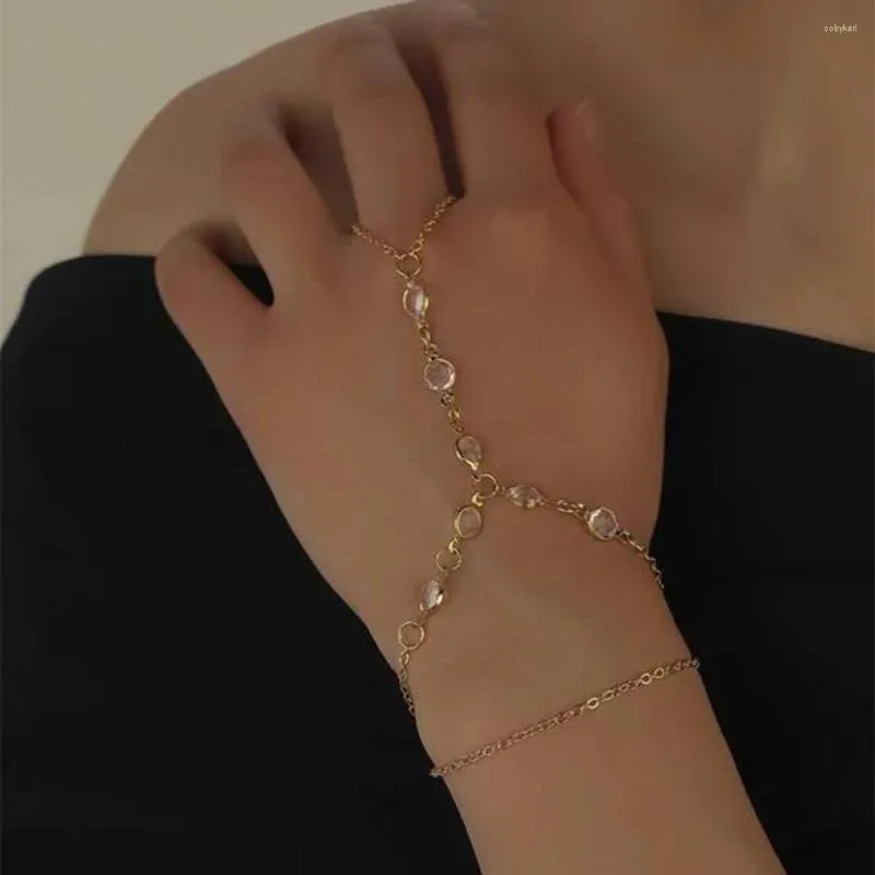 Strand LXY-W Vintage Gold Color Transparent Crystal Chain Link Fingerst Bracelet For Women Boho Fashion Party Jewelry Gift Wholesale