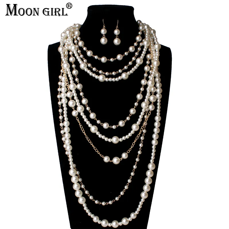 Pendentif Colliers Moon Girls Multicouche Simulé Perle Chaîne Long Collier De Mode Déclaration Collier 230512