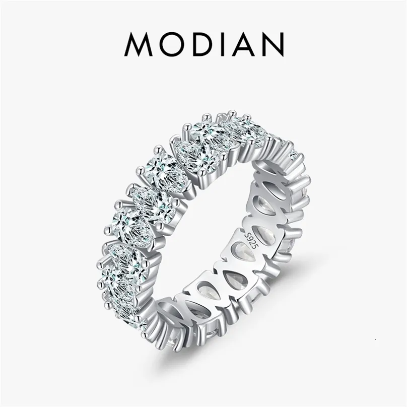 Solitaire Ring Modian Luxury 925 Sterling Silver Dromplet Transparant Zirkon Sparkling Fork Set Geschikt voor Wedding Wedding Engagement Exquise Jewelry 230512