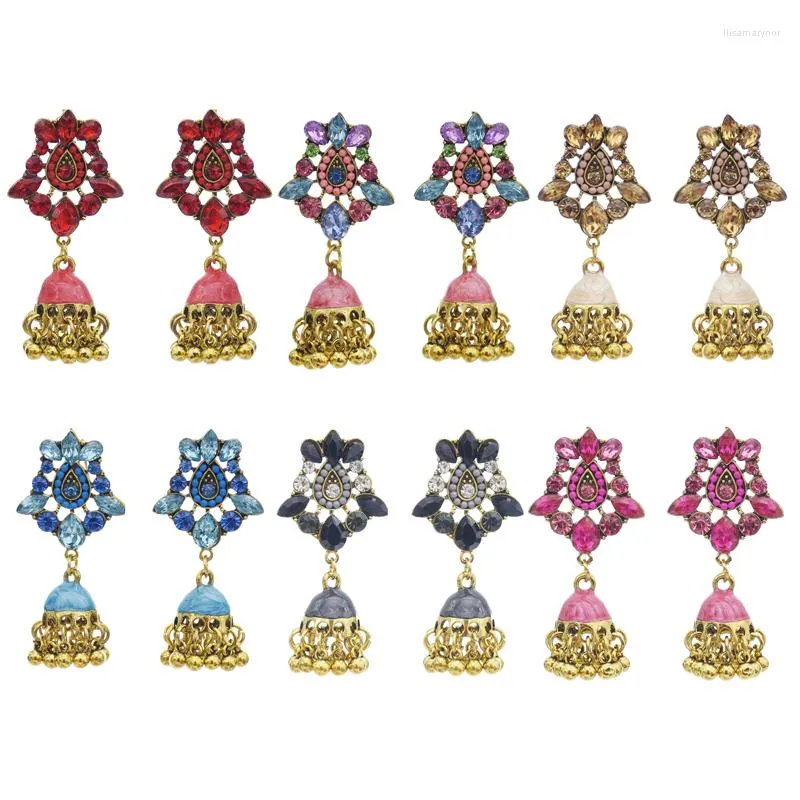 Brincos de balanço de contas de flores de cristal coloridas tradicionais tassel jhumka para mulheres boho étnico vintage jóias de gipsy gypsy