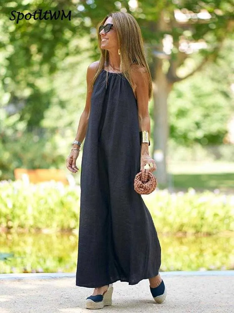 Abiti Casual In Cotone E Lino Appeso Al Collo Con Spacco Abito Da