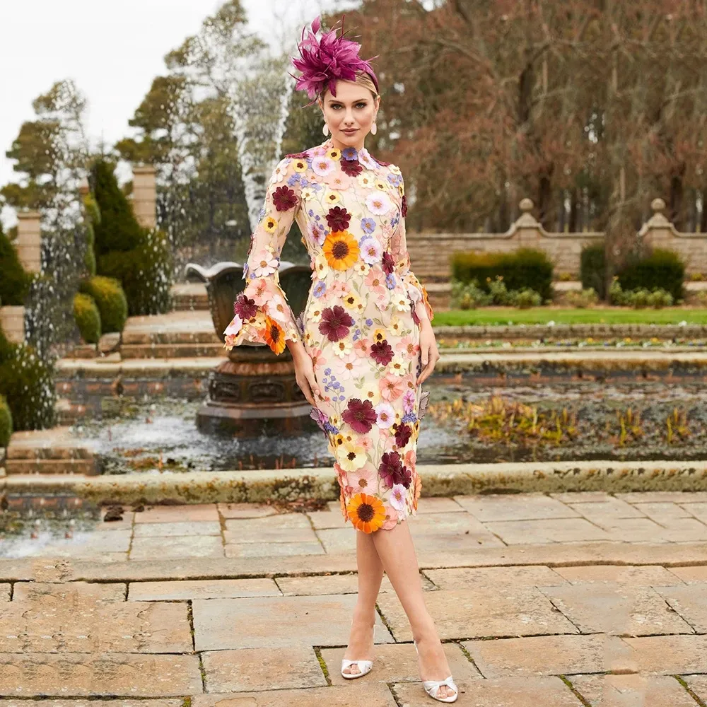 Floral party dress with sleeves on sale