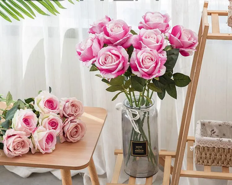 Pink Roses 12PCS Realistic Fake Roses Silk Flowers | Long Stem Artificial Roses For Decor Artificial Flowers For Decoration