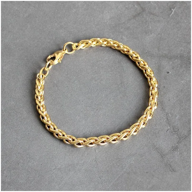 Charm Bracelets New Gold Plated Keel Chain Bracelet Fashion Jewelry For Women And Men Birthday Party Gift 4/5/6Mm Drop Delive Dhswl