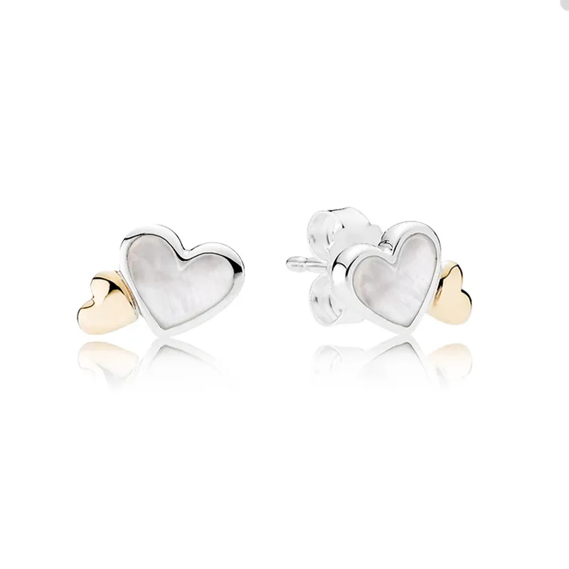 Golden Double Hearts Studörhängen för Pandora 100% 925 Sterling Silver Wedding Party Jewelry Designer Earring For Women Sisters Gift Earring With Original Box