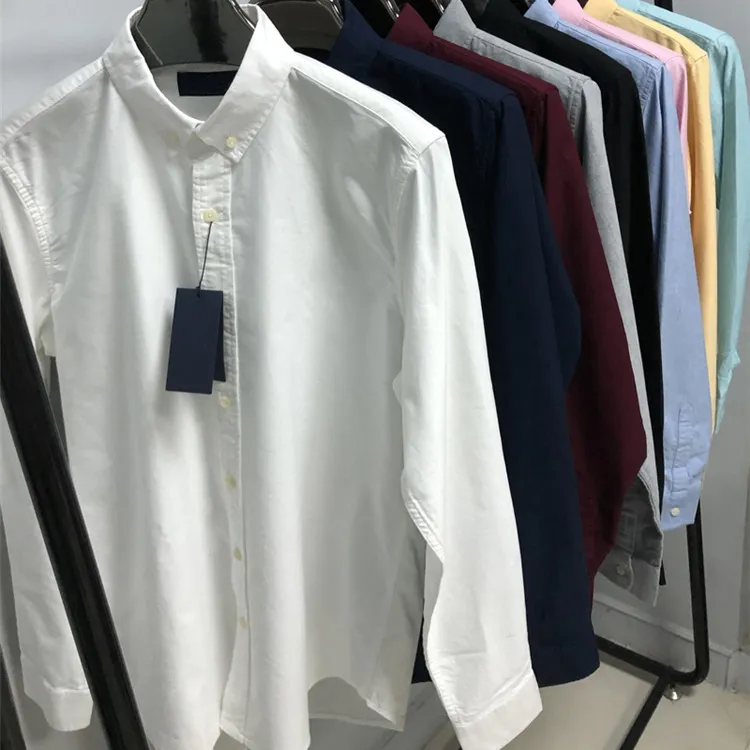 Men's 2023 Spring and Autumn Fit Polos Shirt Men's Long Sleeve Oxford Spin Shirt Casual Solid Color Pony Youth White Shirt