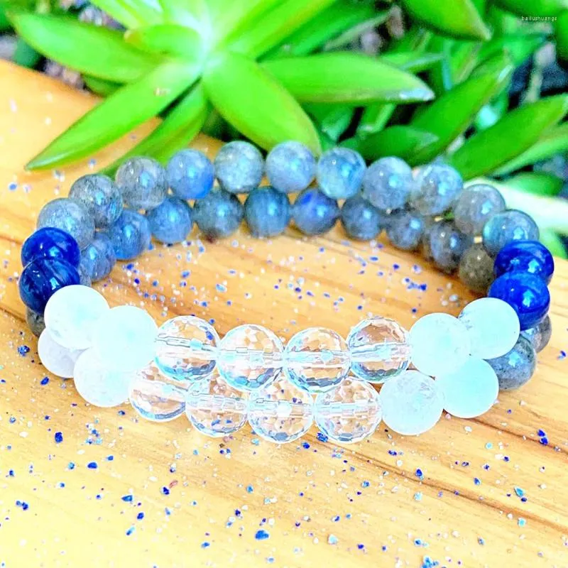 Strand MG1211 Mond-Handgelenk-Mala mit Intention-Kristallen, Armband aus echtem blauen Kyanit und Labradorit für Yoga