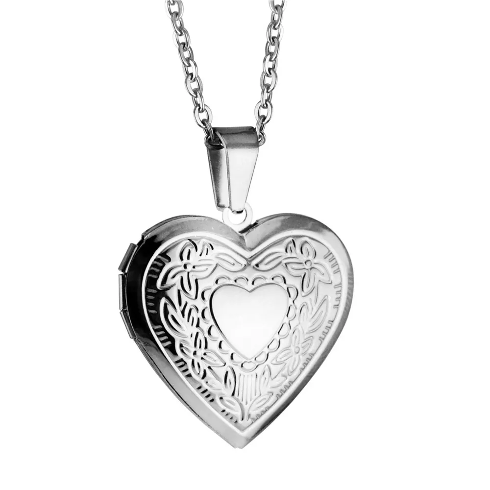 Romantique amour coeur médaillon pendentif colliers pour femmes couleur argent acier inoxydable cadre Photo promesse bijoux tour de cou cadeau