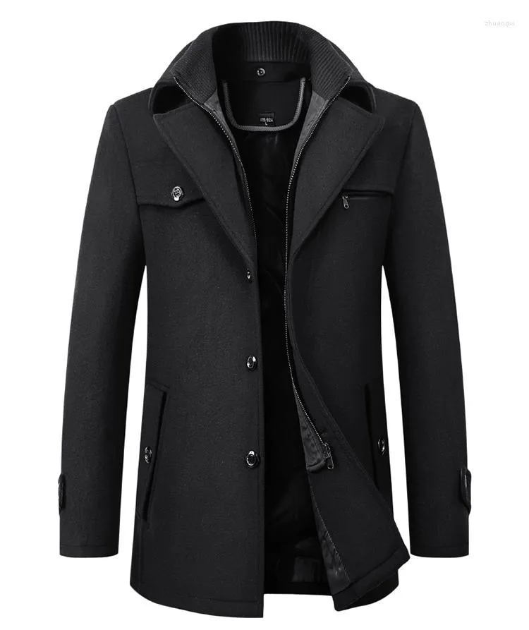 Mäns jackor 2023 Spring Men's Casual Wool Trench Blandar PLÄSANDE BIDANDE LÅNG LÅNG SOLID FÄRG TILLVERA Slim Windbreaker Varm överrock