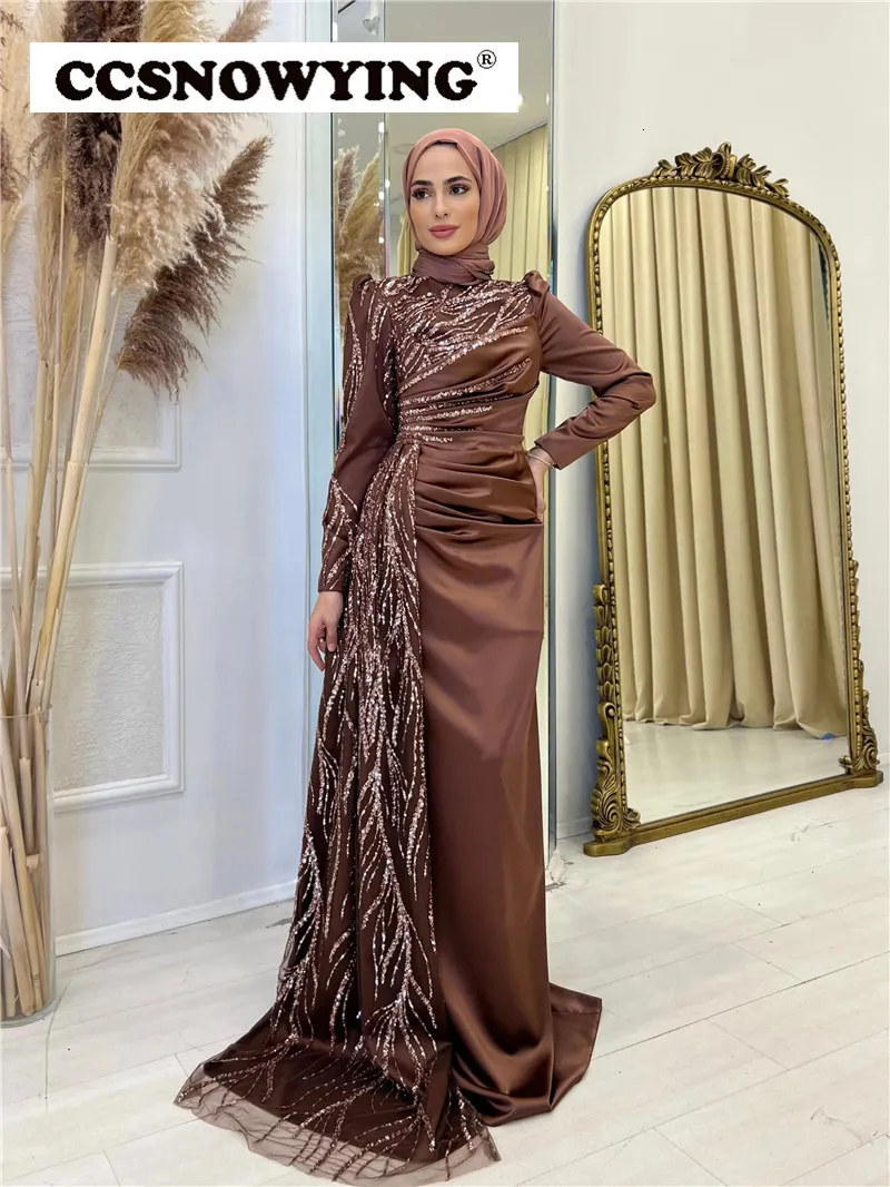 Champagne Beaded Long Sleeve Hijab Muslim Party Dress For Muslim Evening And Islamic Formal Events High Neck Arabic Kafan Robes Style 230515 From Xuan01 113.79 DHgate.Com