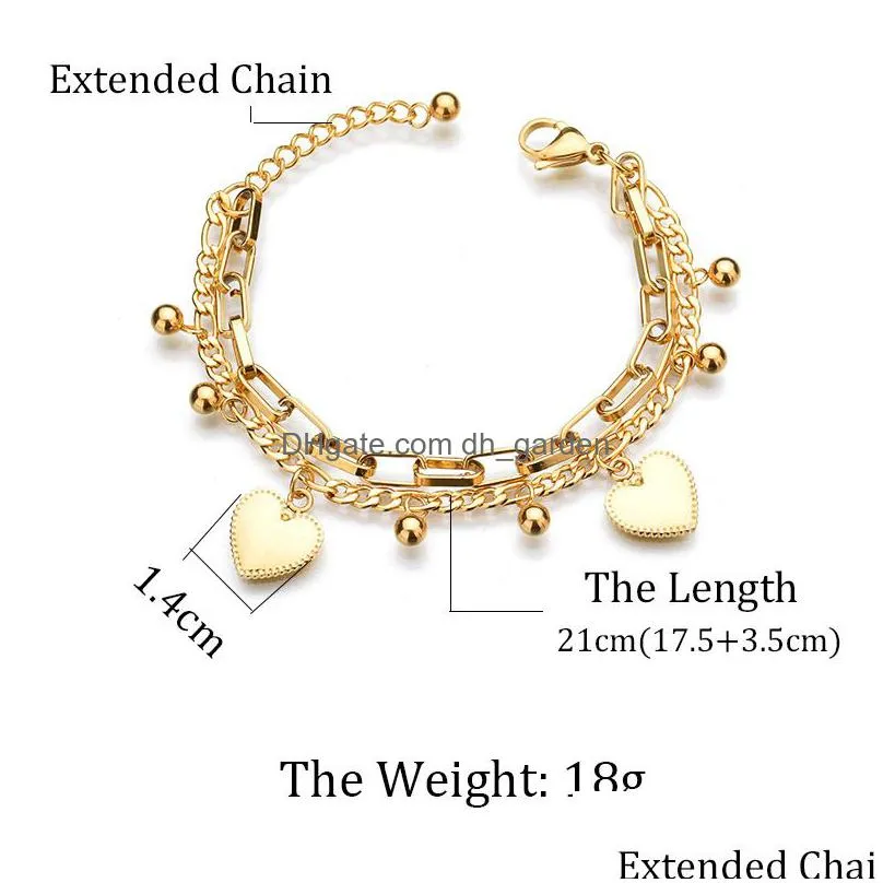 multilayer stainless steel heart round beads ladies bracelet fashion love ornaments gold silver color sweet student bracelet