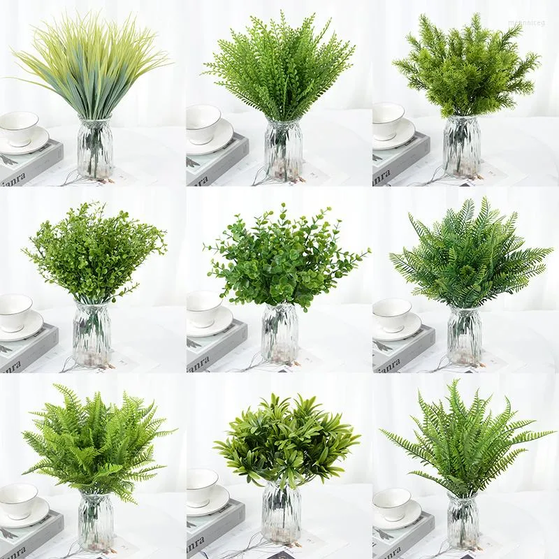 Fleurs décoratives 5/7 fourchette plantes vertes artificielles en plastique Simulation herbe fougères feuilles fausse fleur ornement mariage décoration maison Table