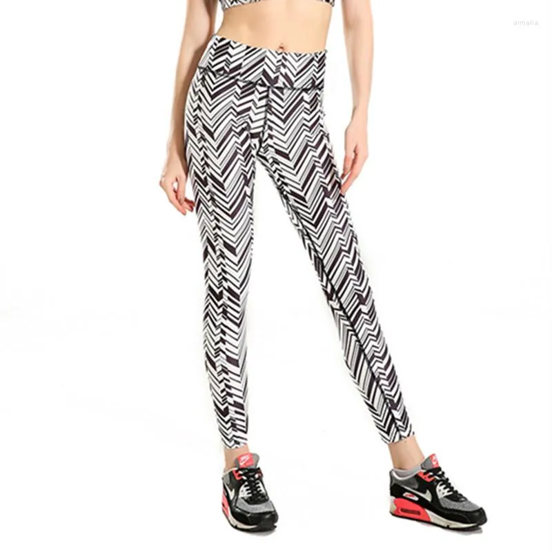 Actieve broek zwart -witte streepprint yoga -oefening ademend zweet absorberend push -up vrouwen sexy gym leggings ys057