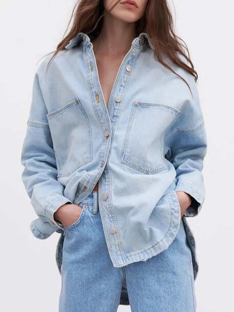 Vestes pour femmes ZA été vêtements pour femmes Hong Kong style poches polyvalentes plus la taille chemise en jean veste 230515