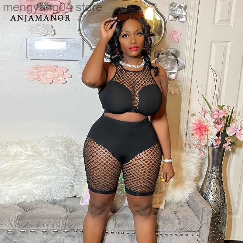 Womens Tracksuits Fishnet Mesh Black Shorts Set Women Matching Sets Sexy See Through Clubwear Boutique Outfits For Women D82 CZ17 T230515 From 7 55 DHgate