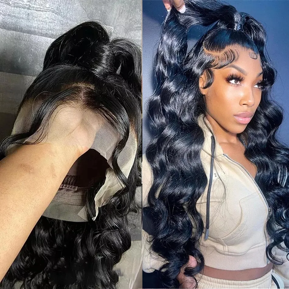 13x4 Body Wave Spets Front Peruk Människohår För Svarta Kvinnor Brasilianska Förplockade HD Spets Frontal Lösa Deep Wave Peruk Syntetisk Värmebeständig