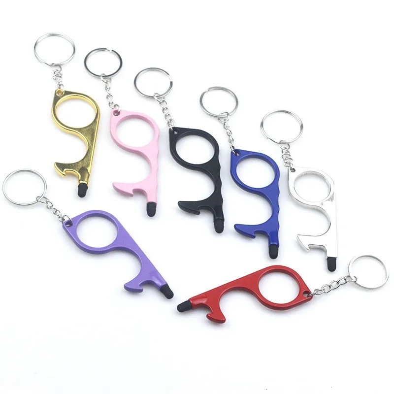 Self-defence keychain men's and women's touch screen edc multifunctional door opener keychain designer door opening anti-contact door artifact keychain accessories