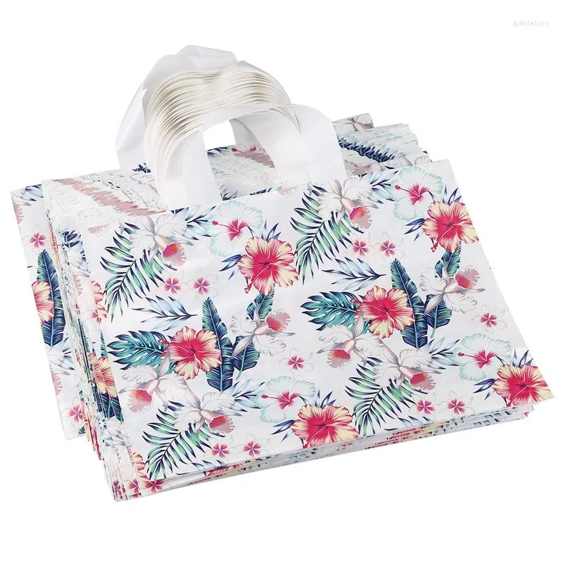 Gift Wrap 50Pcs Shopping Portable Hand Plastic Bag Tropical Leaf Flower For Gifts Cloth Packing Party Birthday Supplies